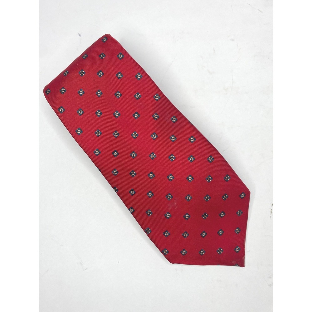 HABAND Silk Neck Tie Mens Red Small Floral Medallion Pattern Classic USA